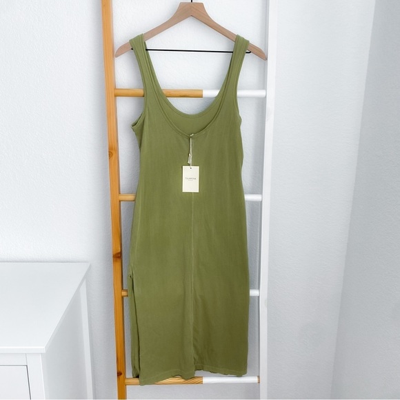 Tularosa Green The Willa Tank Dress Palm Green Shirt Midi Dress Slit NEW XS NWT - Picture 5 of 16